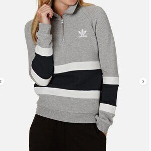 Adidas Originals Womens Half-Zip Sweater Classic Cut Sweatshirt Size L Gray/Navy